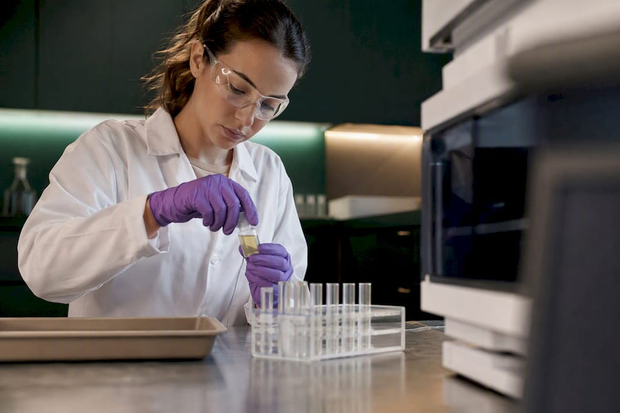 Laboratory technician preparing urine specimen analysis